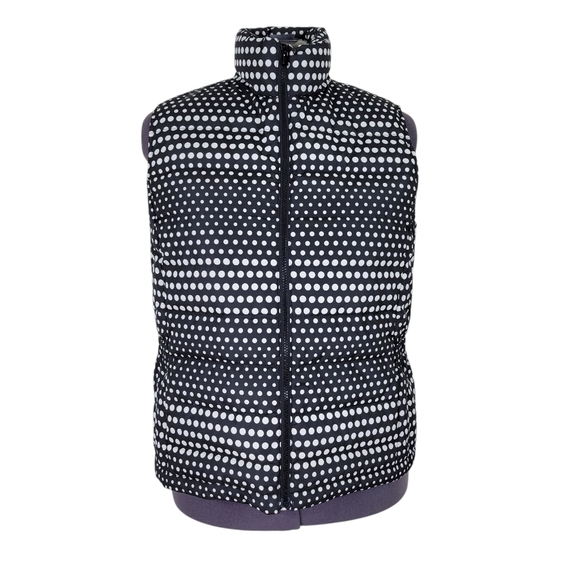 Talbots Down Puffer Vest Women Size XLP XL Petite Black White Polka Dot Full Zip - Picture 2 of 8